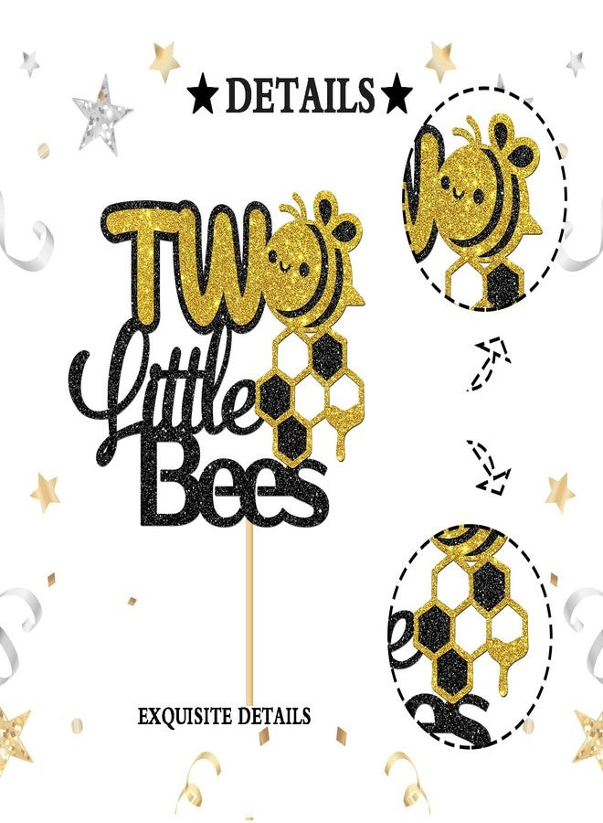 إنورو زينة كعكة على شكل نحلتين صغيرتين من إنورو، ديكور حفلة استقبال مولود جديد بثيم النحل، حفلة توأم، لوازم تزيين حفلة عيد ميلاد التوأم الأول والثاني، بريق - Image 3